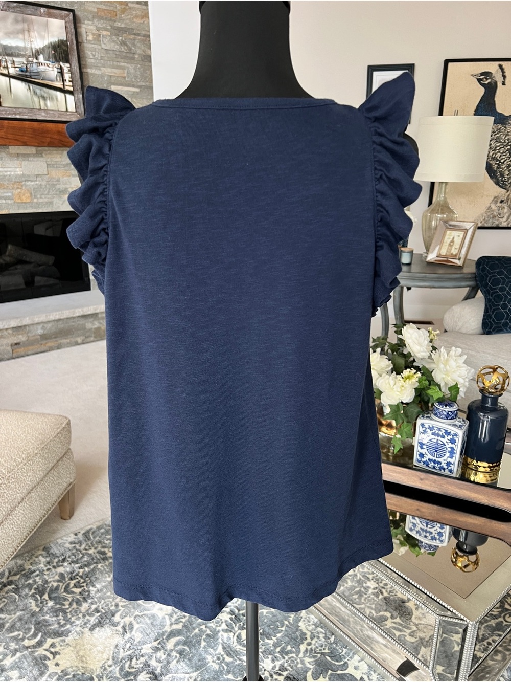 LOFT Navy Blue Ruffle Tank - Picture 7 of 9